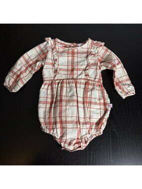 RUFFLE BUTTS Baby Girl 18-24M Burnt Sienna Plaid Ruffle Bubble One-Piece Romper